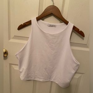 Cropped White High Neck Tank